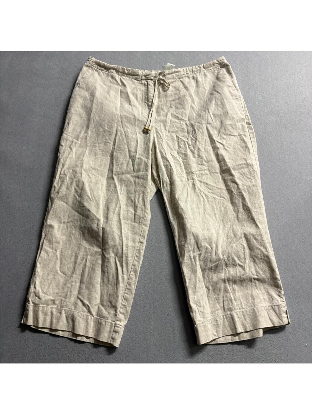 Liz Claiborne Lizwear Linen Cotton Crop Pants Womens XL Beige Drawstring Capris